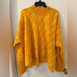 NWOT Free People Fun Yin Yang Yellow Oversized Cropped Sweater Sz L
